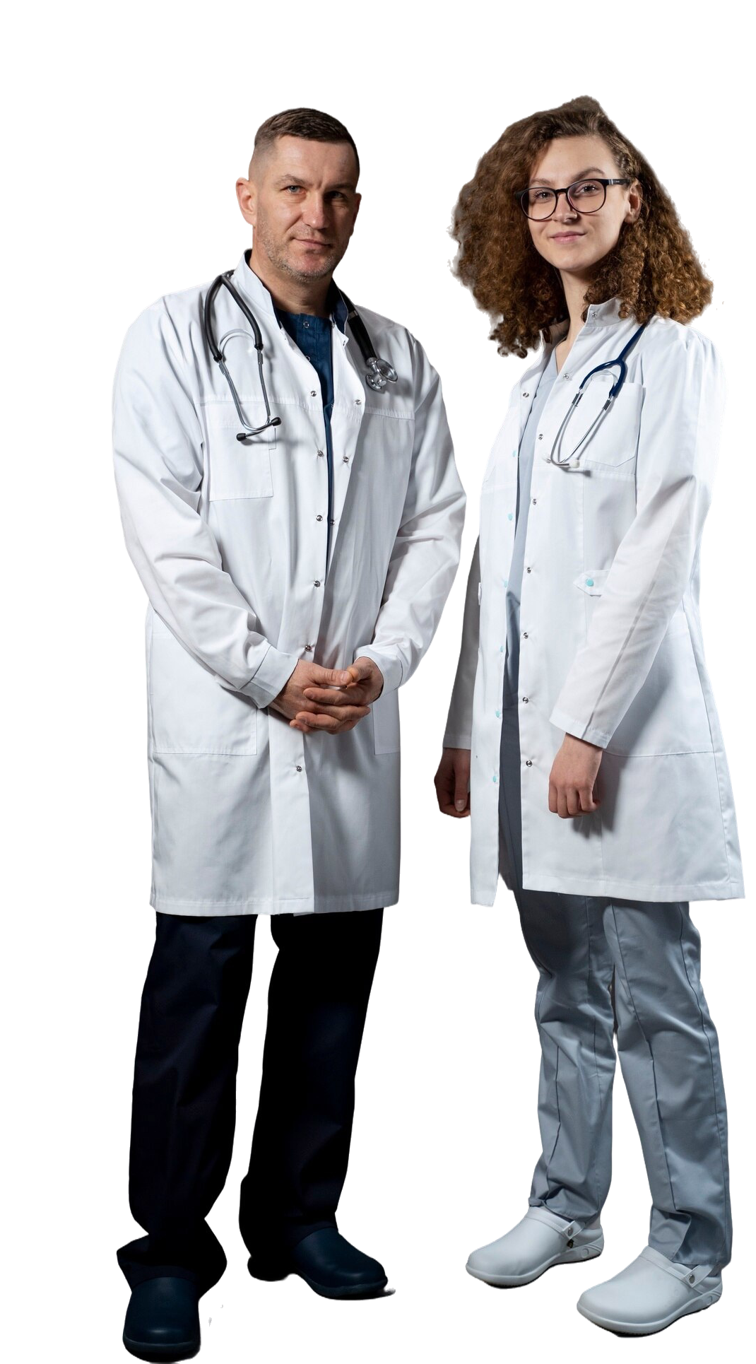 full shot doctors wearing white coats
